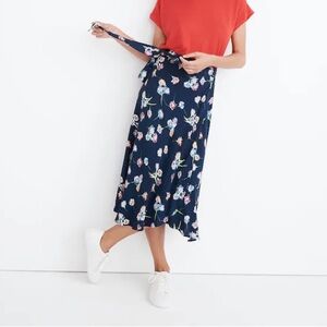 Madewell Wrap Midi Skirt in Flutter-By Floral in Carnation Bengali Indigo